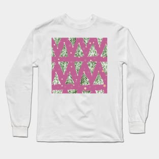 Holiday christmas tree over pink peony background Long Sleeve T-Shirt